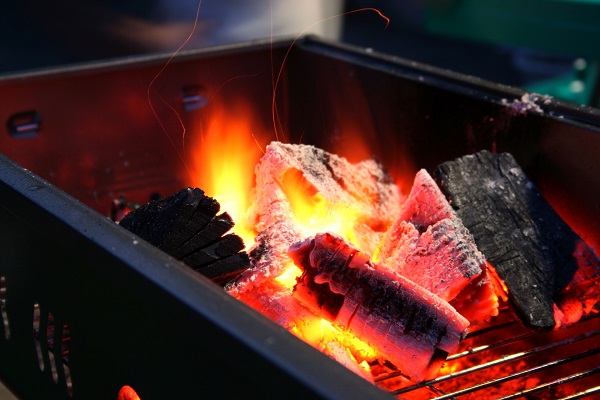 炭火で焼く焼魚